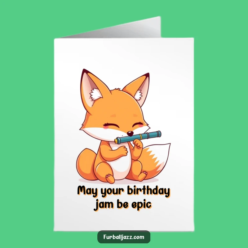 Free Printable Funny Fox Clarinet Birthday Card - Downloadable DIY Joyful Gift