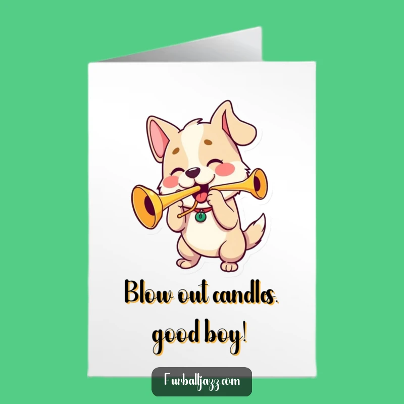 Free Printable Whimsical Dog Trumpet Birthday Card - Hilarious Doownloadable Gift