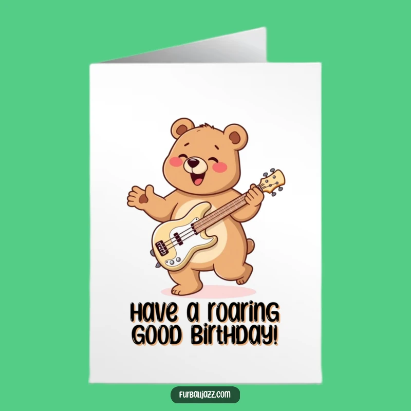 Free Printable Birthday Card: Bear Jigs Bass Guitar, Funny Downloadable Party Gift