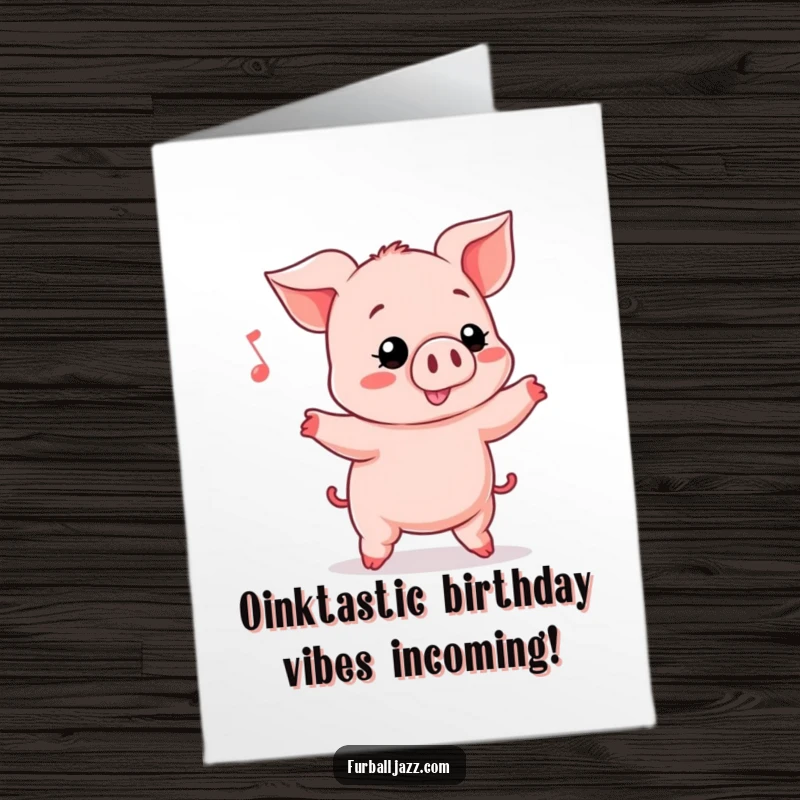 Funny Free Printable Birthday Card featuring a cute piglet headbanging to music, radiating pure birthday joy.