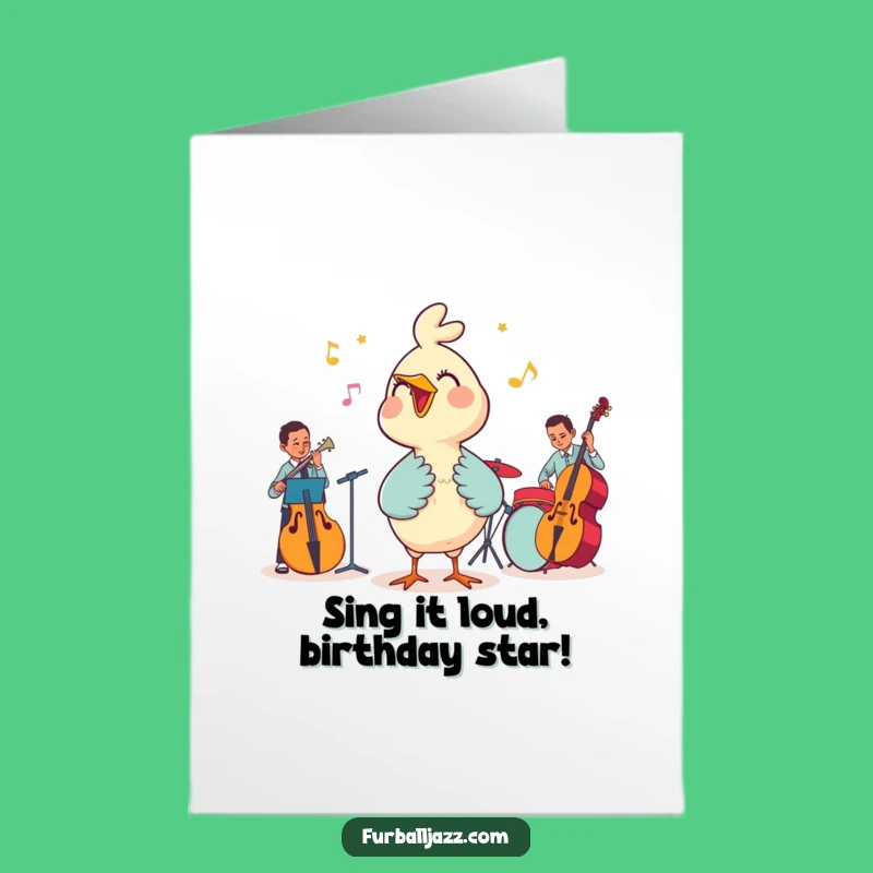 Free Printable Funny Bird Birthday Card: Singing Star with Jazz Band Downloadable Gift