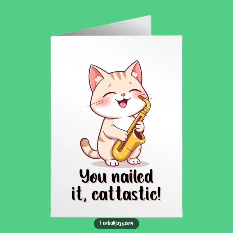 Free Printable Cat Sax Congrats Card: Jazzy Cat Downloadable Funny Gift!