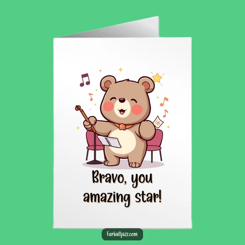 Free Printable Congrats Card: Bear Maestro Success - Downloadable Applause Greeting