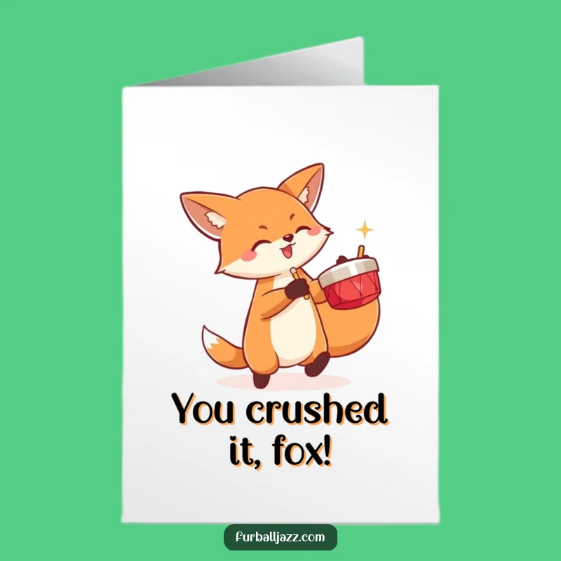 Free Printable Congrats Card: Cymbal Fox, Enthusiastic Downloadable Gift for Success
