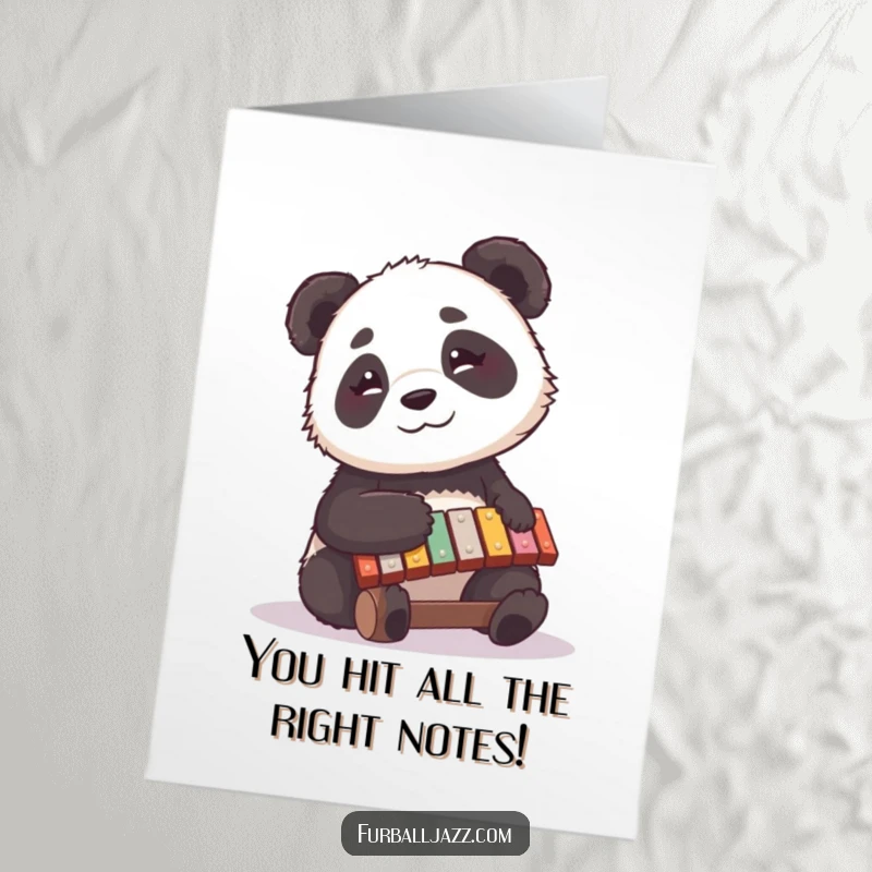 Funny Free Printable Congrats Card: Panda plays a xylophone happily, celebrating your success in style, download.