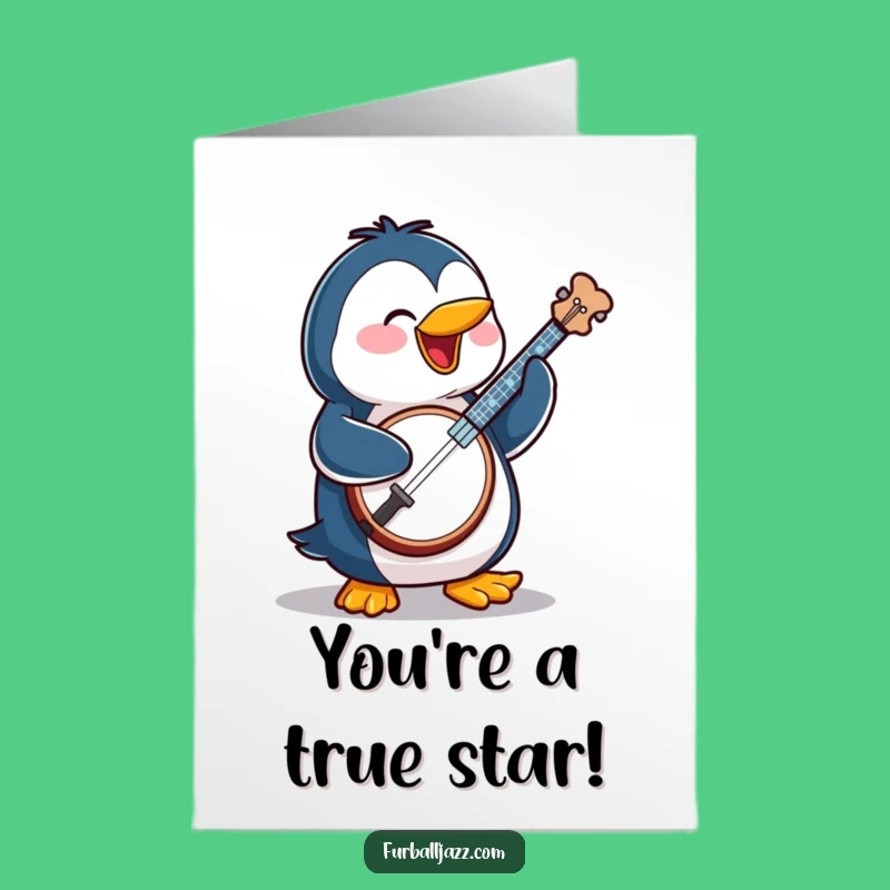 Free Printable Congrats Card: Banjo Penguin Celebration for a Fun Downloadable Gift