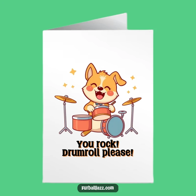 Free Printable Congrats Card: Drumming Dog, High-Energy Downloadable for Celebrating Big Wins