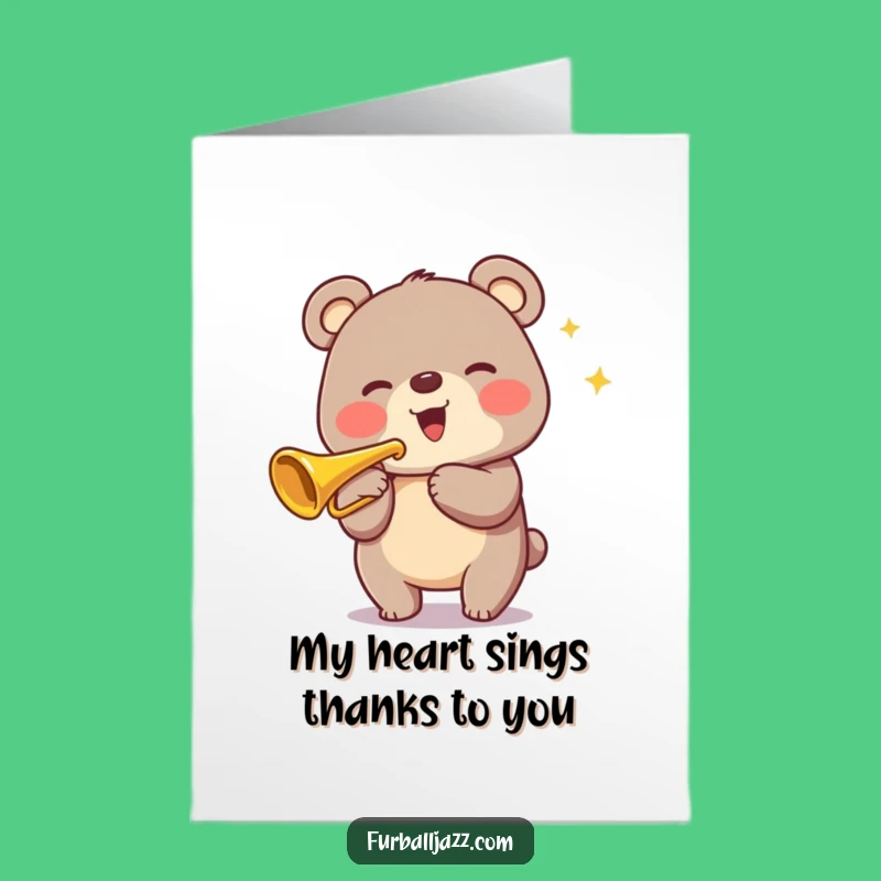 Free Printable Thank You Card: Cheerful Bear Trumpet Player Funny Downloadable Gift