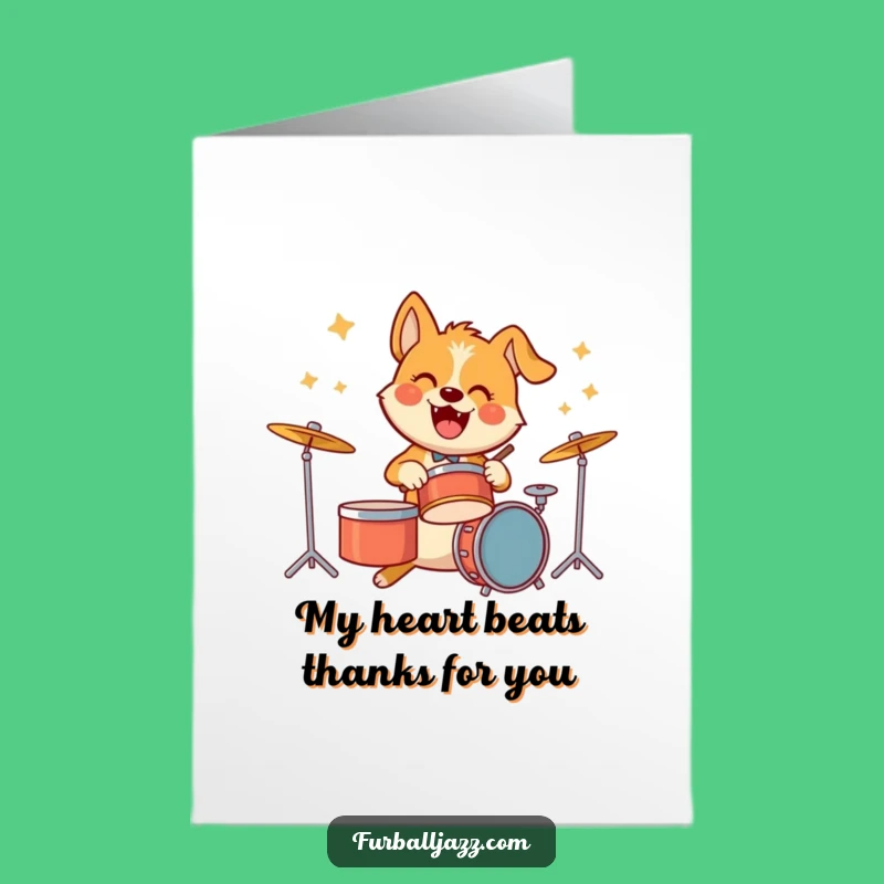 Free Printable Thank You Card: Drumming Dog, Rhythmic Downloadable to Show Your Appreciation