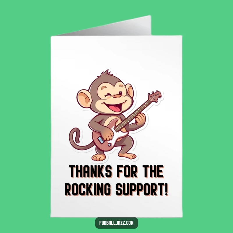 Free Printable Thank You Card: Monkey's Guitar Riff, Downloadable Gift of Thanks