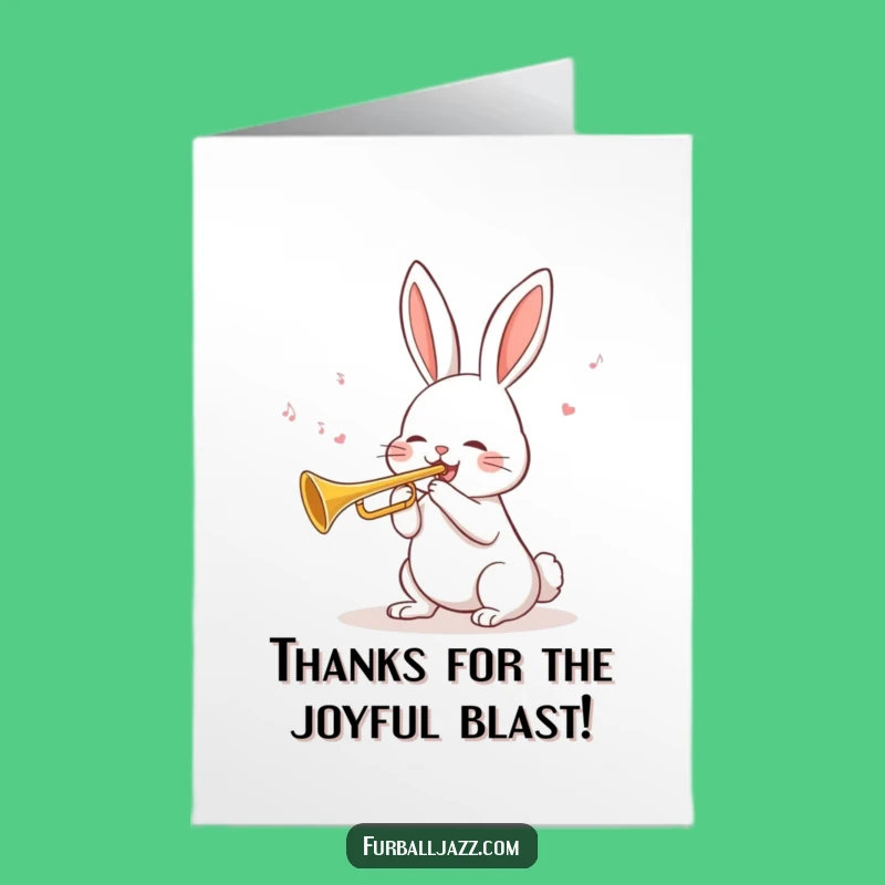 Free Printable Thank You Card: Rabbit Trumpet Thanks, Cheerful Downloadable Appreciation with a Blast