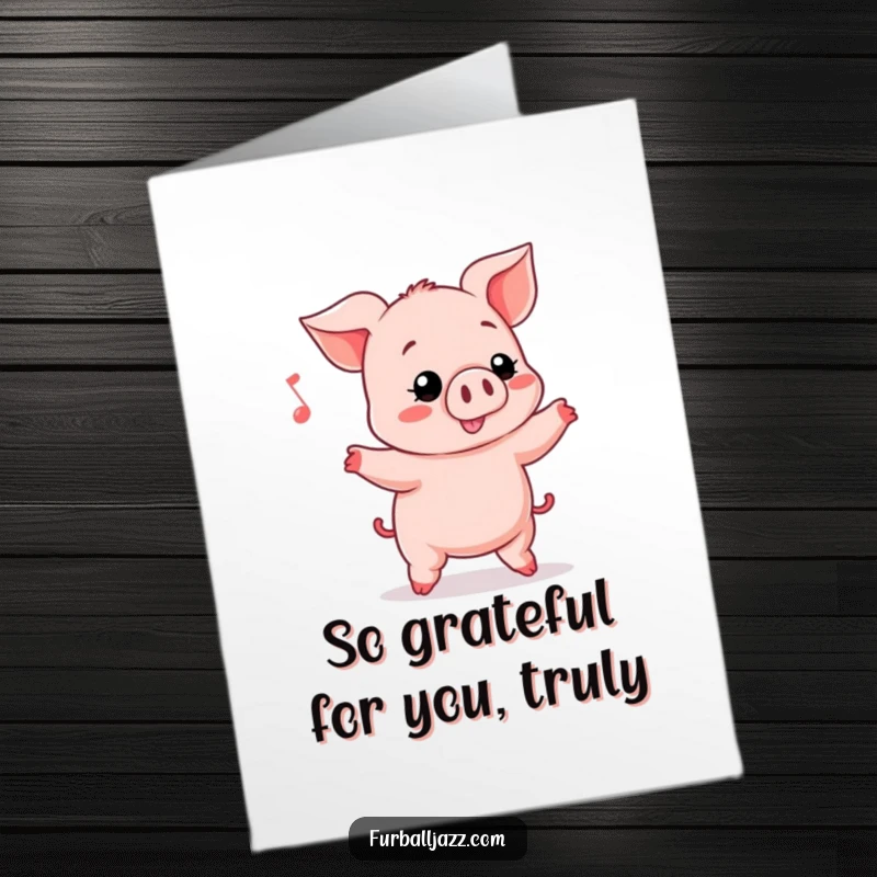 Funny Free Printable Thank You Card featuring a piglet energetically headbanging, expressing thanks with rhythm.