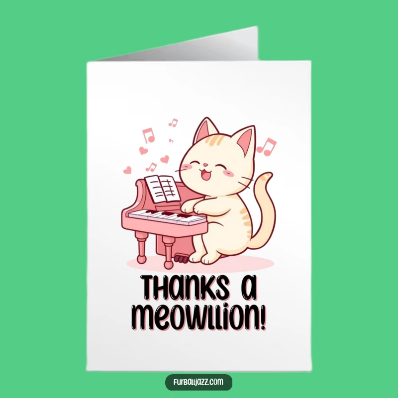 Free Printable Thank You Card: Cat Pianist Grateful Melody Downloadable Gift