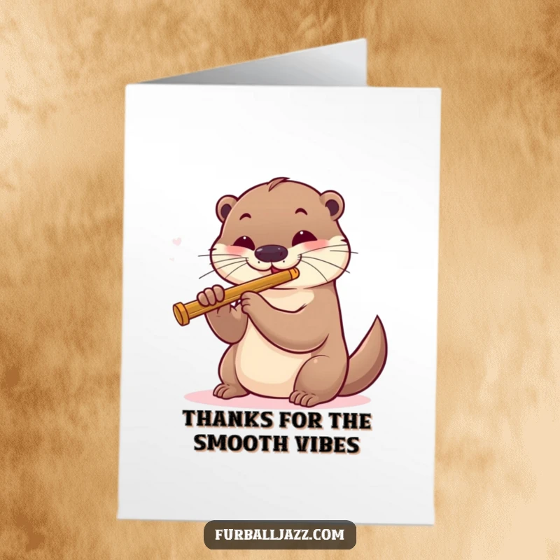 Funny Free Printable Thank You Card depicting a playful otter elegantly playing a jazz flute, offering thanks.