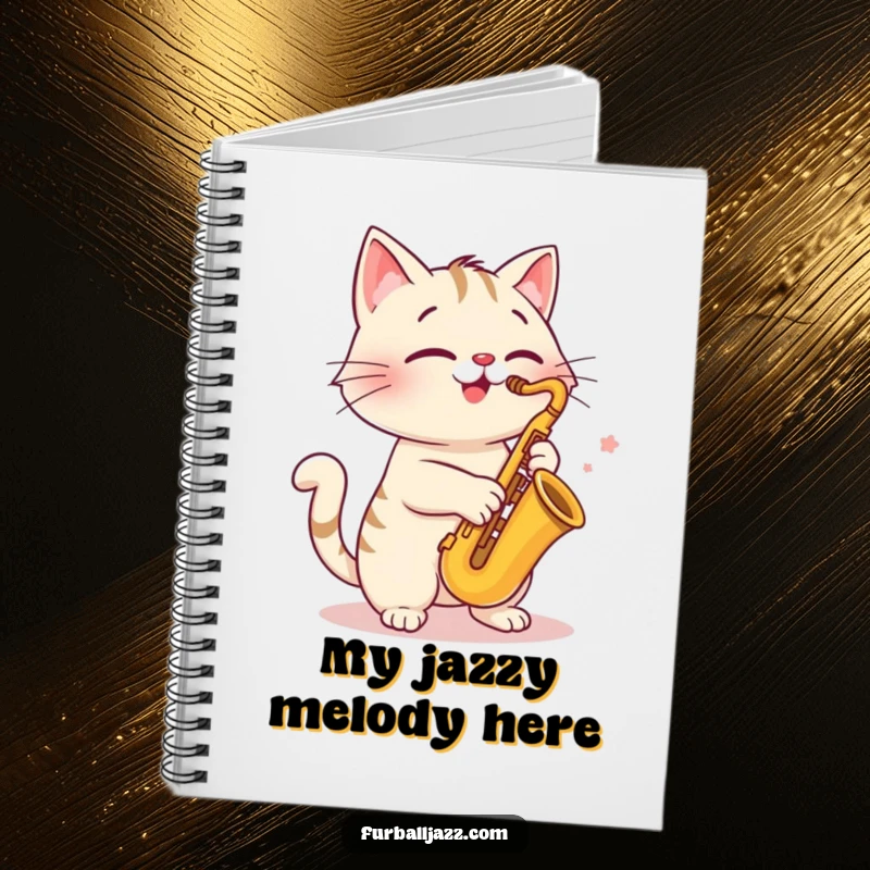 Funny cat saxophone notebook, cheerfully playing music, a stylish and functional cover for all your ideas.