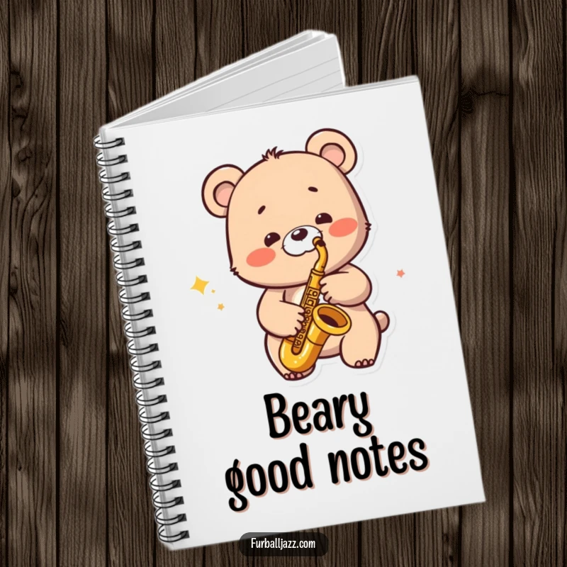 Funny Jazzy Bear Notebook: A bear character playing a saxophone with a wide smile, perfect for capturing notes.