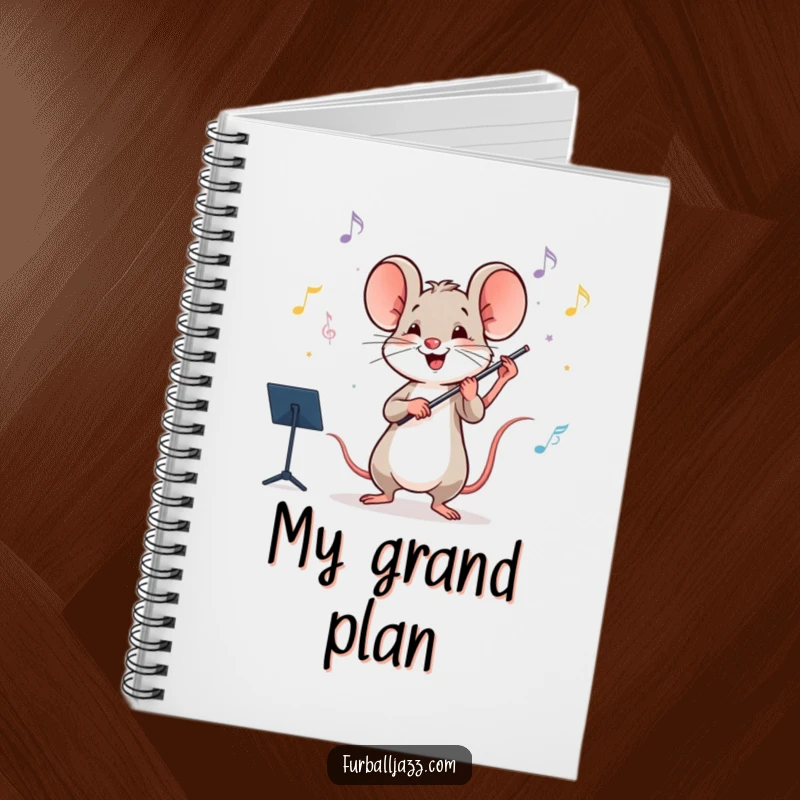 Funny mouse conducting an orchestra on the cover of a notebook, ideal for jotting down musical ideas.