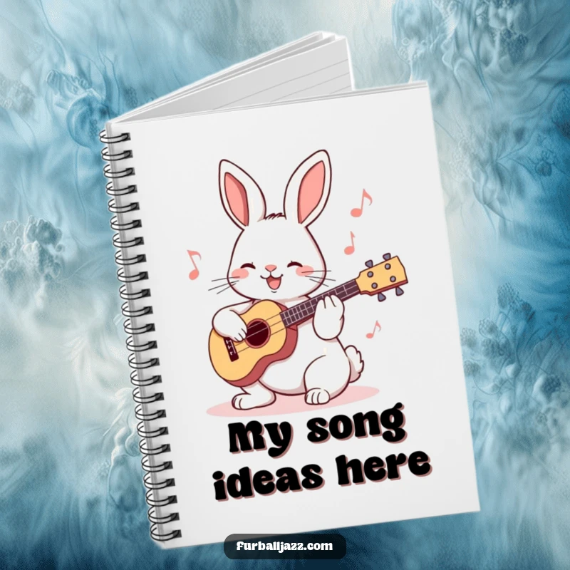 Funny Rabbit Ukulele Notebook with a cute bunny playing a small ukulele, perfect for jotting down notes and musical inspiration.