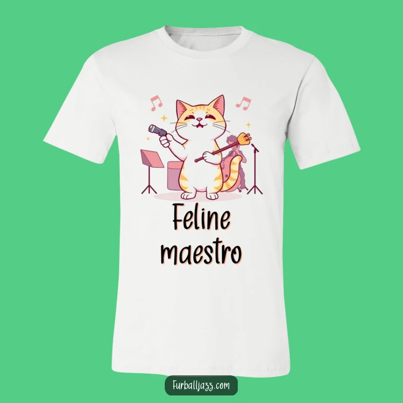 Funny Cat Jazz Conductor T-Shirt - Comical Music Fan Tee