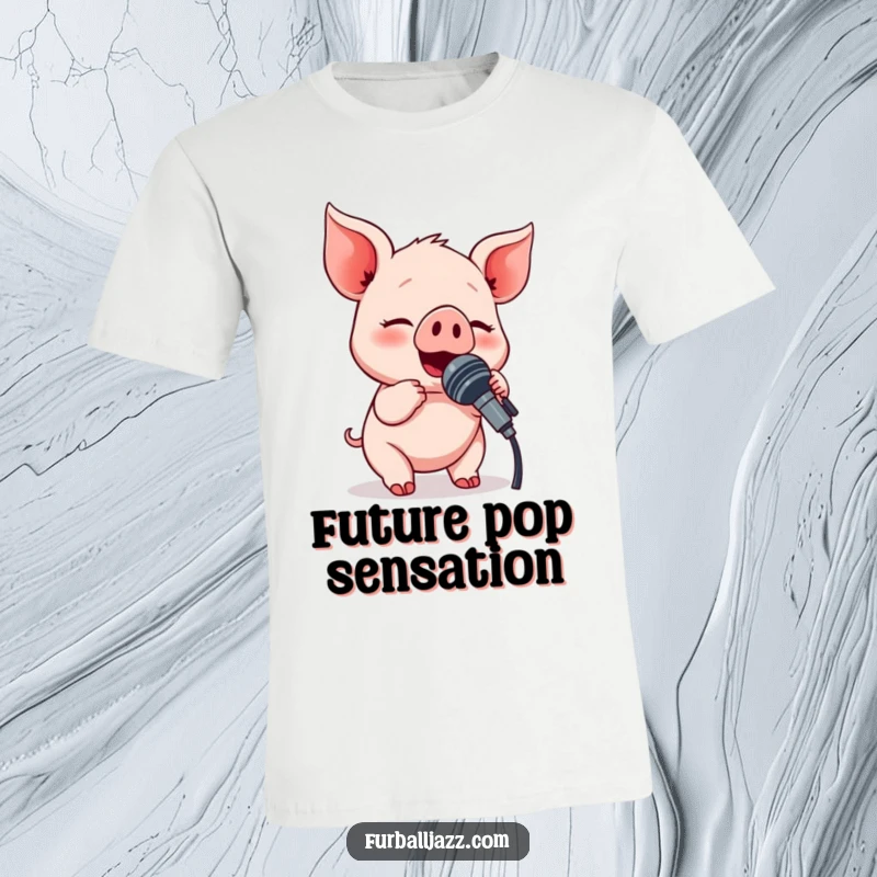 Funny piglet character joyfully singing into a microphone, capturing a moment of pure musical bliss and humor.