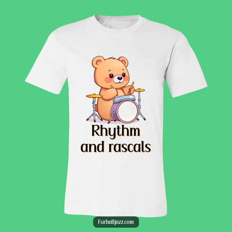 Funny Bear Cub Drummer T-Shirt - Happy Little Rocker Tee Gift