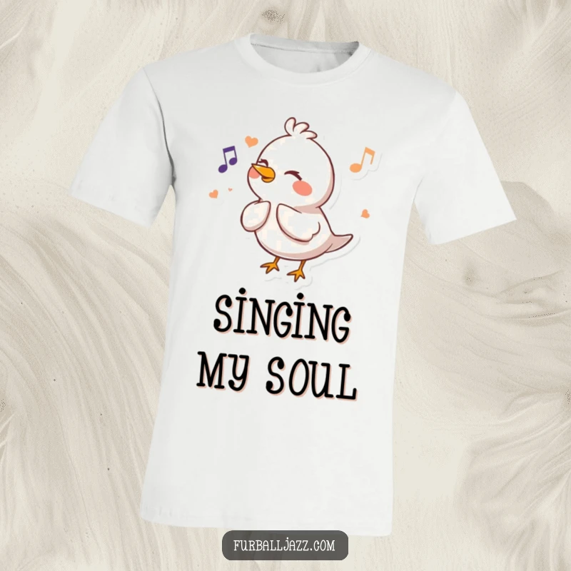 Funny Bird T-Shirt showcasing a happy bird character joyfully fluting a cheerful melody, capturing a moment of pure musical delight.