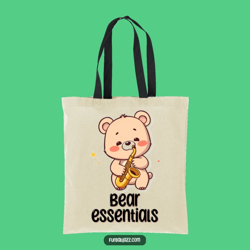 Funny Jazzy Bear Tote Bag - Saxophone Style, Bear Grooves, Great Funny Gift