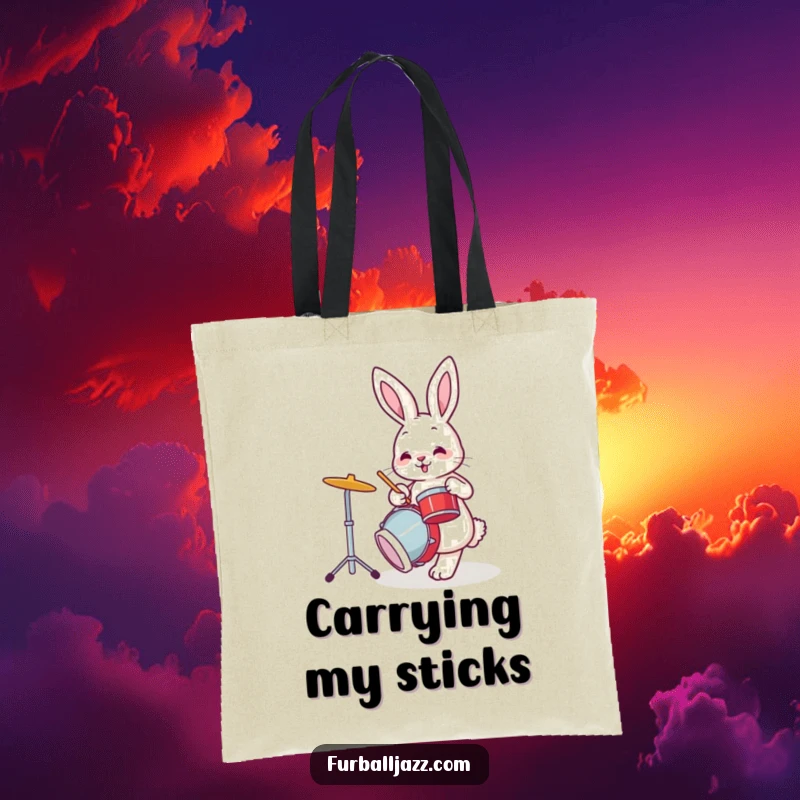 Funny bunny rabbit playing the drums with its foot tapping, a stylish and funny tote bag.