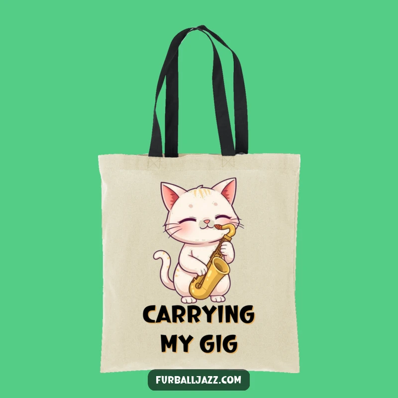 Funny Cat Saxophone Tote Bag: Carry Your Tunes with Feline Style