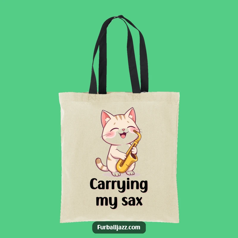 Funny Cat Saxophone Tote Bag: Spacious Joyful Kitty Carryall, Cool Jazz Cat Funny Gift