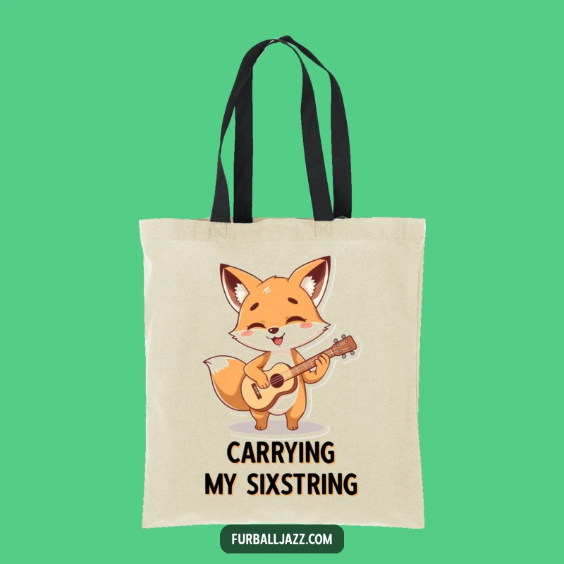 Funny Fox Guitarist Tote Bag - Strumming Foxy Musician Funny Gift Bag