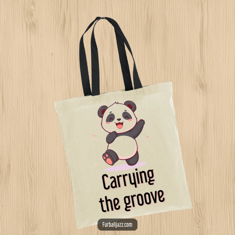 Funny panda dancing with enthusiasm on a functional tote bag, a cheerful and funny accessory.